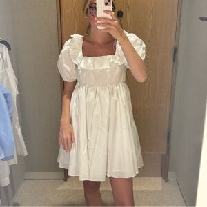 English Factory White Puff Sleeved/Ruffled Dress